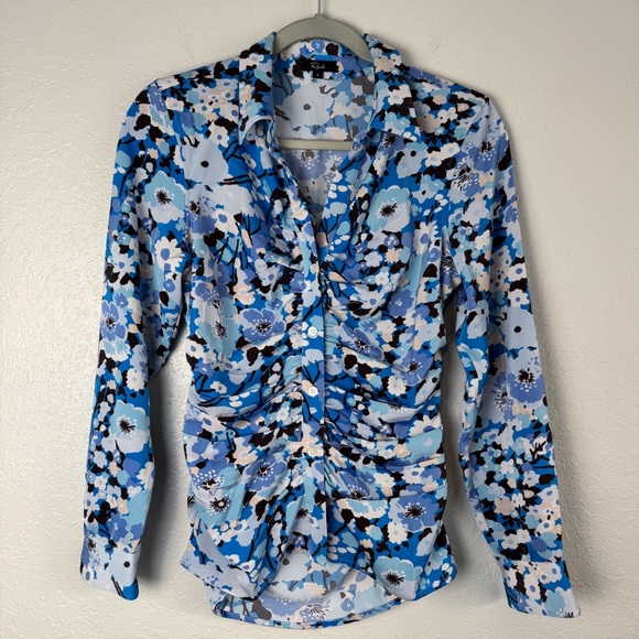 Rails blue floral Lisa ruched button up blouse top S - Picture 3 of 11